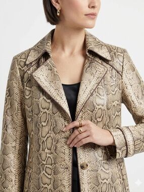 Tesori Neutral Snake-Print Trench Coat